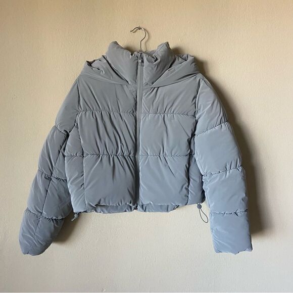 Zara Anorak Gray Puffer Water Repellent Cropped Size XS - Picture 8 of 9
